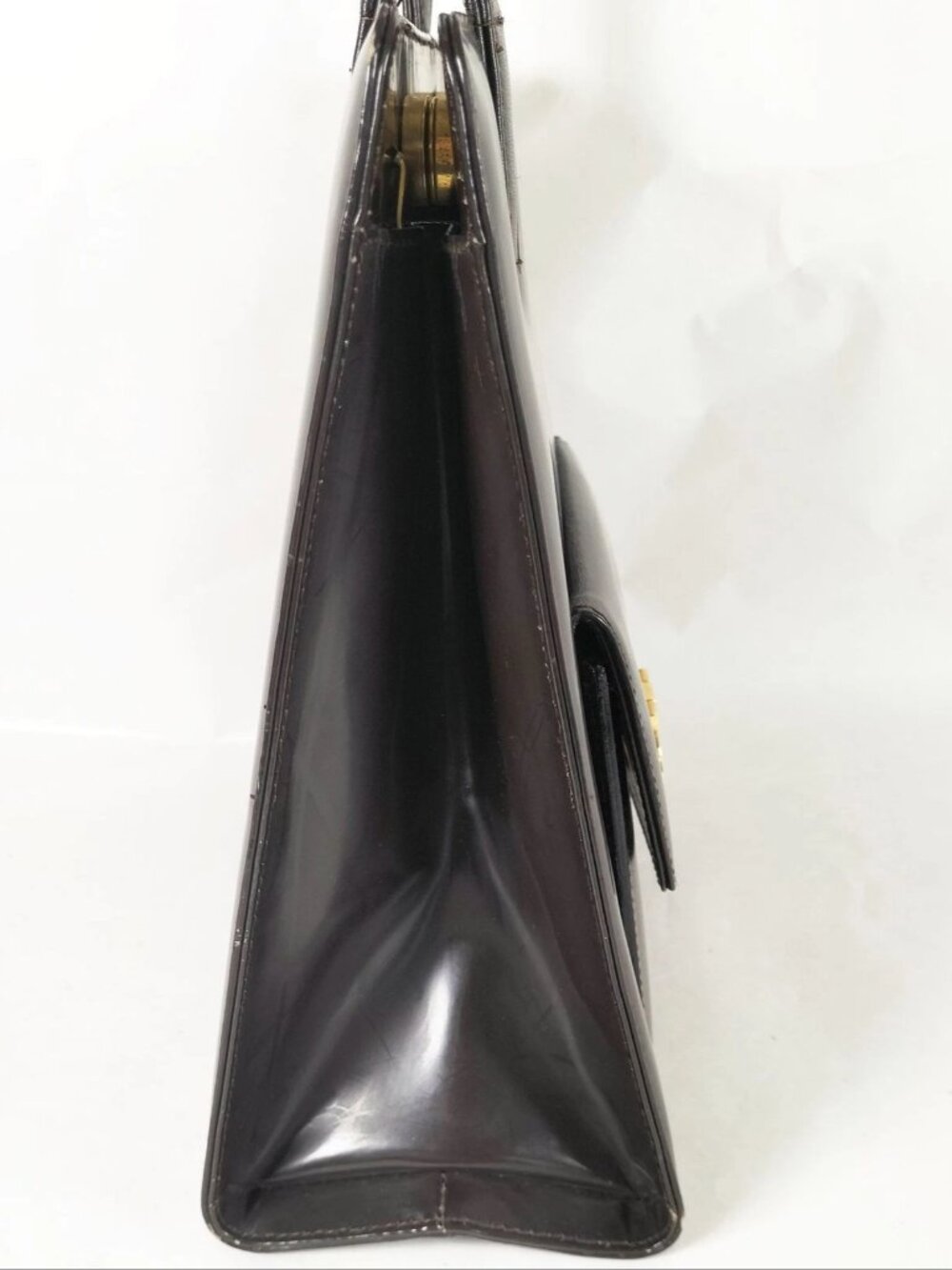Salvatore Ferragamo Gancini Gold Hardware Double Top Handle Bag Dark Brown - Picture 4 of 10